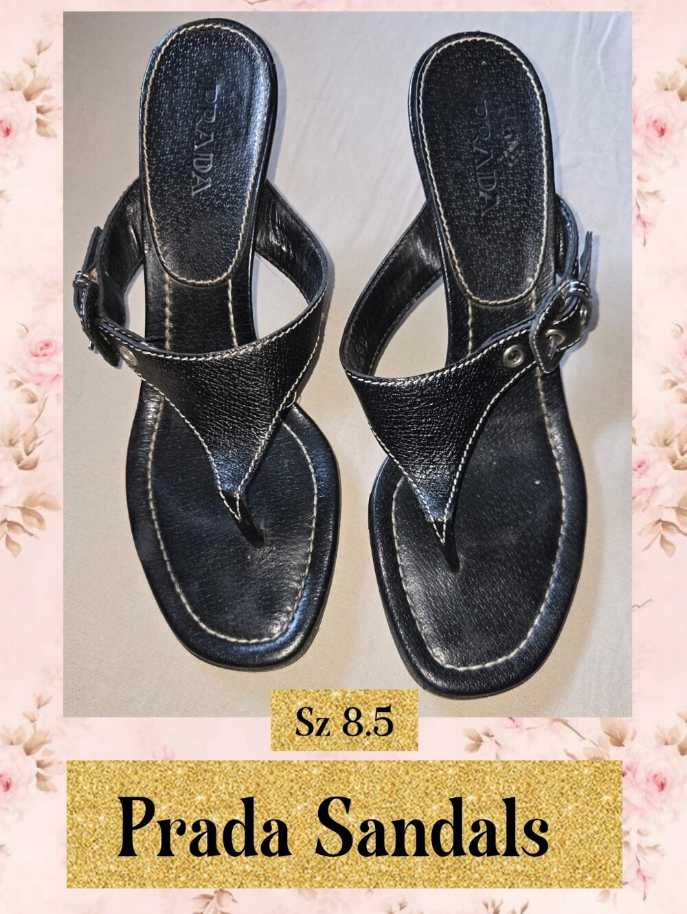 Prada Black Leather Thong Sandals - Women’s Sz 8.5